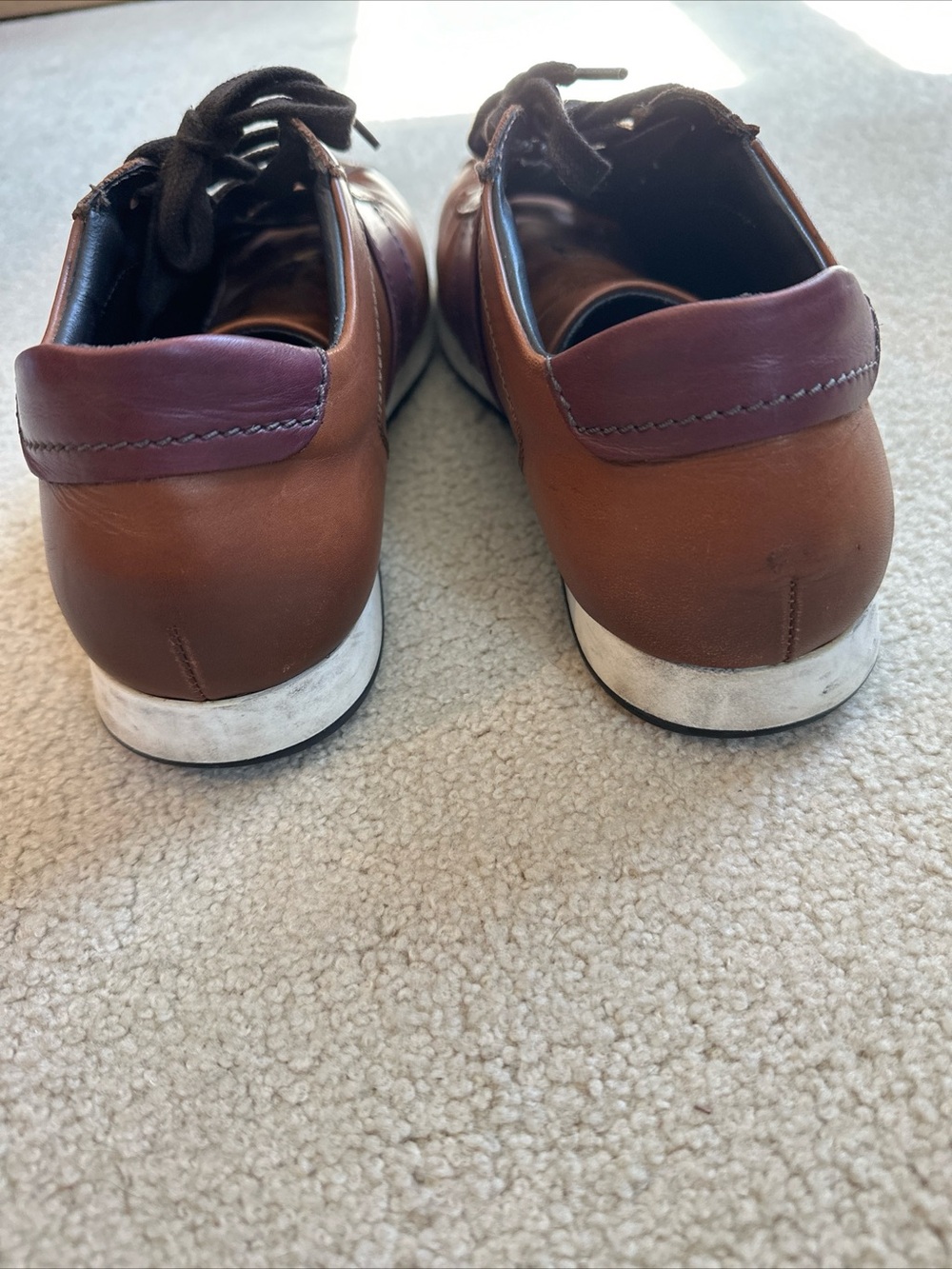Bruno Magli Men's Brown Leather Sneakers with Burgundy Accents - Picture 5 of 9